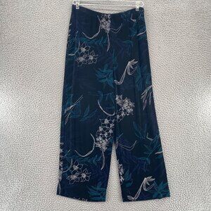 Chicos Pants Womens 1 US 4 Black Floral Travelers Knit Wide Leg Pull On Stretch